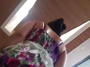College girl up skirt on escalator